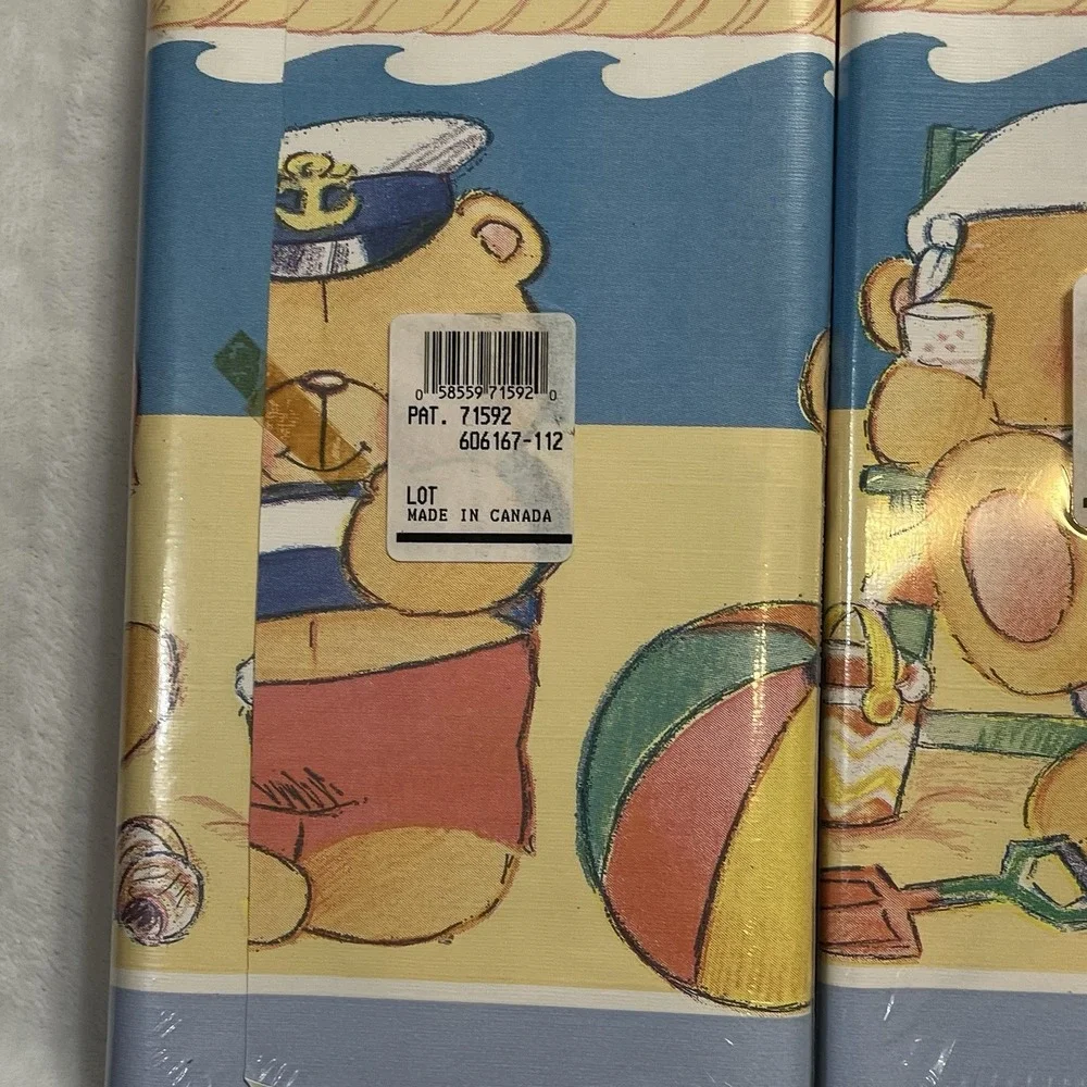 Rare FOREVER FRIENDS Andrew Brownsword Wallpaper BORDER 1992 Teddy Bears Beach
